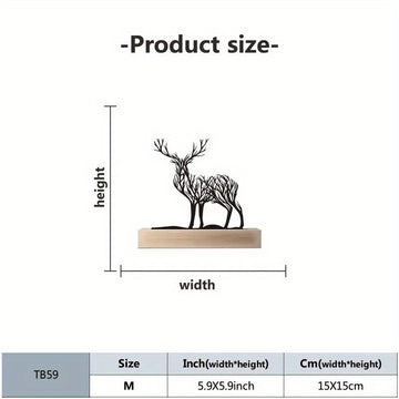 Metal Deer Tabletop Decor with Wooden Base Christmas Ornament Art Deco Animal Theme for Desk Living Room Entryway TV Cabinet Gift