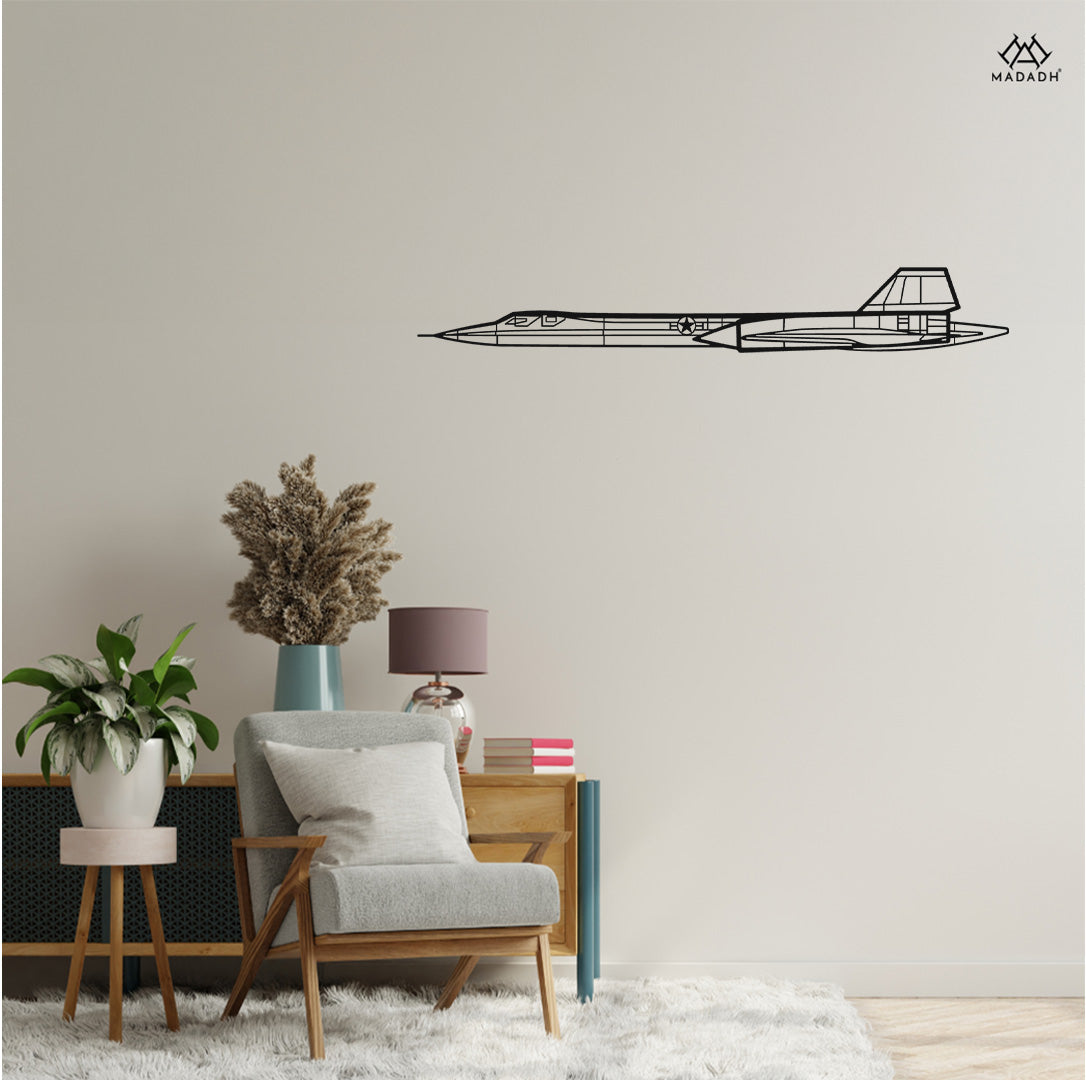 Close-up of precision-cut SR-71 Blackbird silhouette metal décor