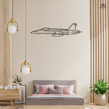 F-18 Hornet silhouette metal wall art on modern interior wall