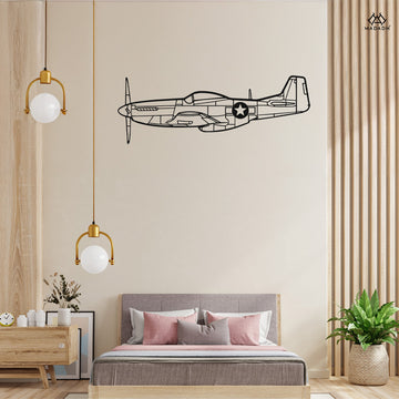 P-51 Mustang silhouette metal wall art on interior wall