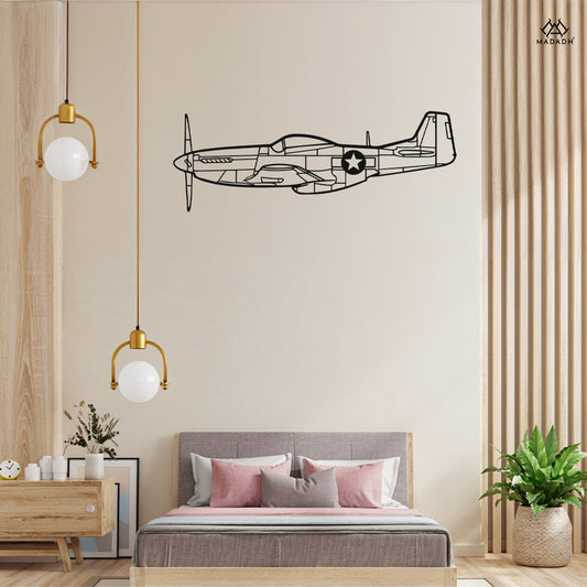 P-51 Mustang silhouette metal wall art on interior wall
