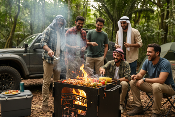 Porsche Night Fire Pit – Crest-Design Outdoor Firepit Grill for Camping, BBQs & Desert Gatherings