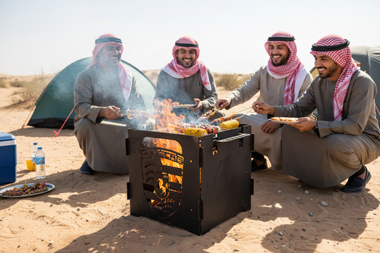 Porsche Night Fire Pit – Crest-Design Outdoor Firepit Grill for Camping, BBQs & Desert Gatherings