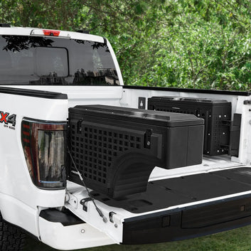 TACMOLLE Truck Bed Storage Box Swing Case Rotatable Lockable Tool Box with MOLLE Panel Organizer for Ford F150 2015-2024