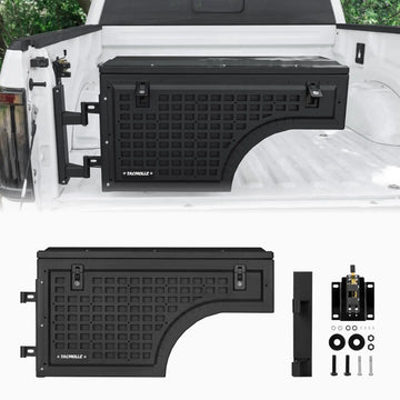 TACMOLLE Truck Bed Storage Box Swing Case Rotatable Lockable Tool Box with MOLLE Panel Organizer for Ford F150 2015-2024