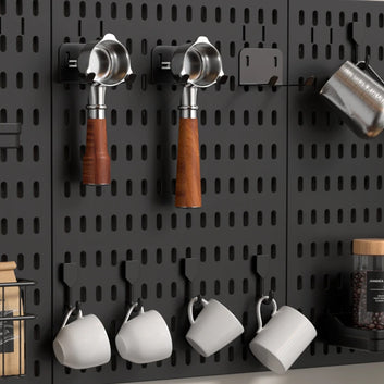 Drill-Free Coffee Bar Pegboard – Plastic Wall Rack for Beans, Pour-Over Handles & Tea Organization in Home Pantry
