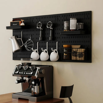 Drill-Free Coffee Bar Pegboard – Plastic Wall Rack for Beans, Pour-Over Handles & Tea Organization in Home Pantry