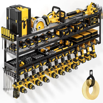 4 Tier 12 Drills Holder Heavy Duty Metal Wall Mounted Drill Rack Power Tool Organizer For Workshop Garage Basement
