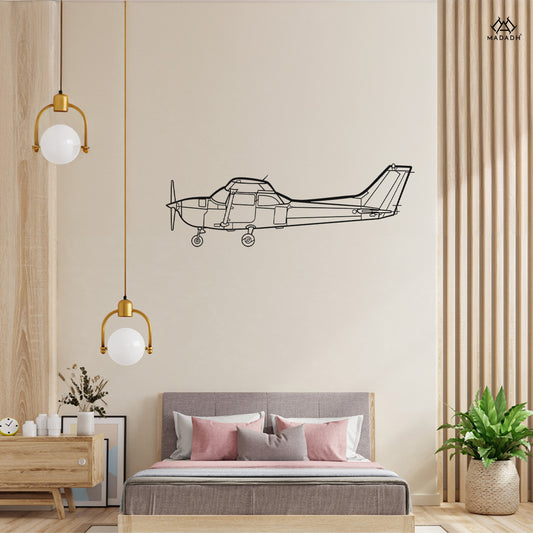 Skyhawk 172 silhouette metal wall art displayed on interior wall