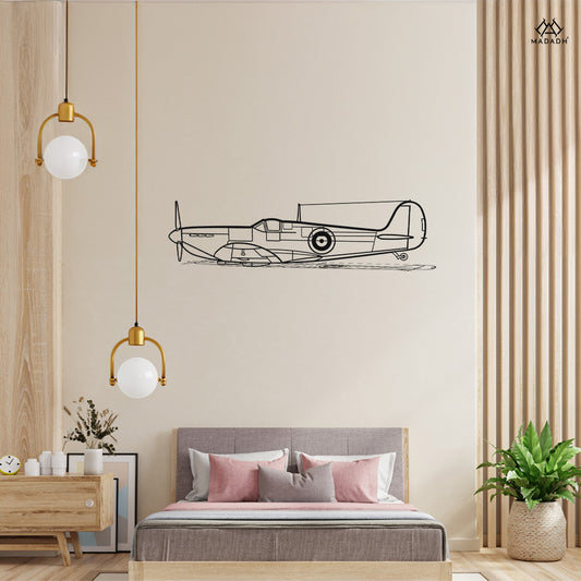Spitfire MK. II silhouette metal wall art displayed on interior wall