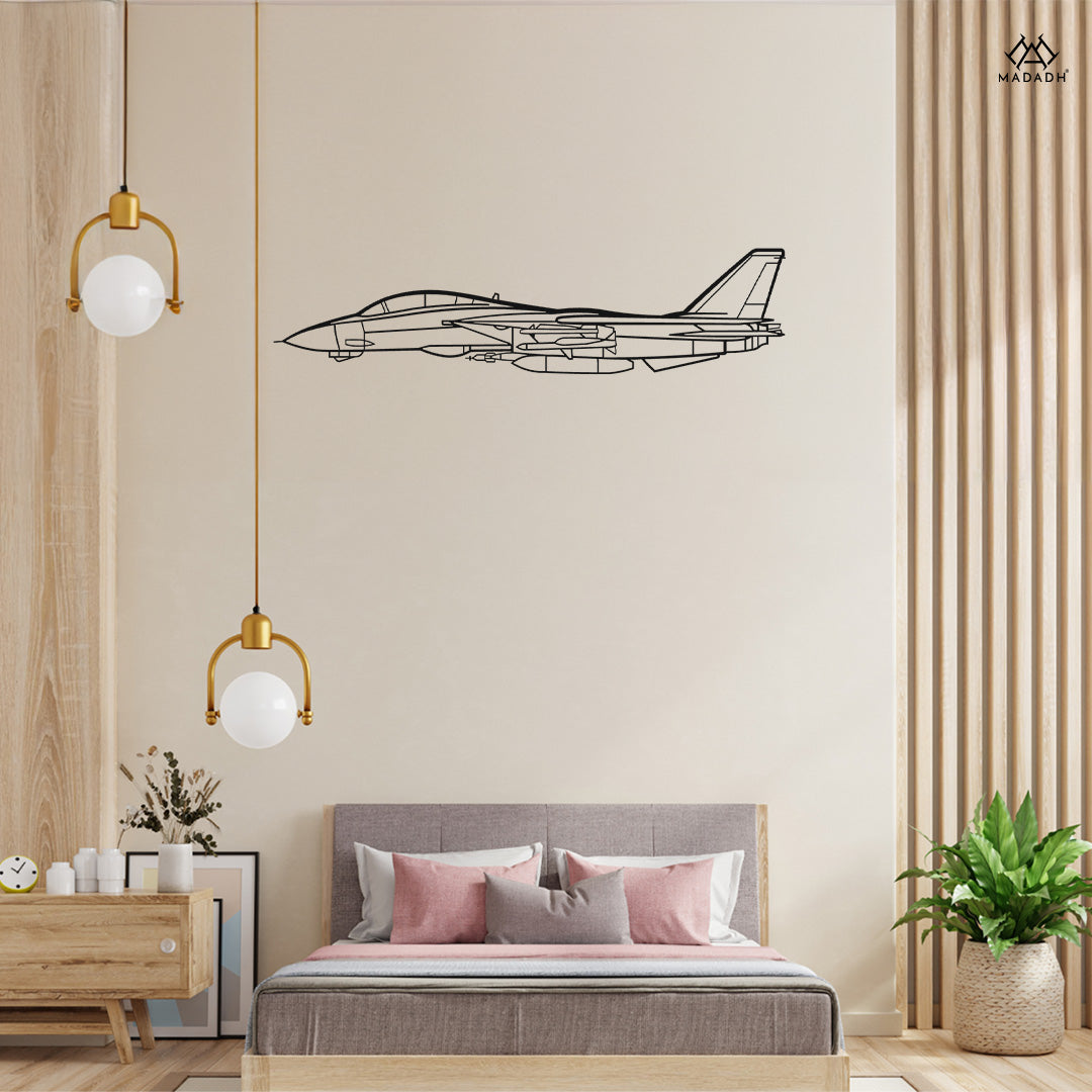 F-14 Tomcat metal wall art silhouette in black powder-coated finish