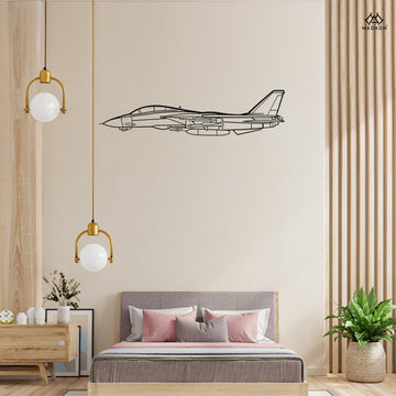 F-14 Tomcat metal wall art silhouette in black powder-coated finish